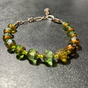 Sterling Silver Clasp Bracelet Green and Brown Beads